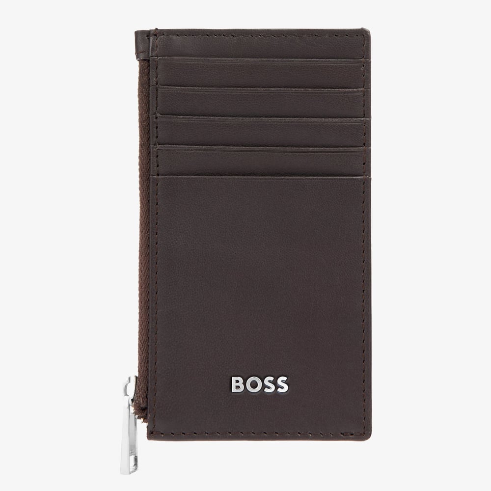 BOSS Classic Smooth Brown Zip Card Holder Wallet HLK503Y