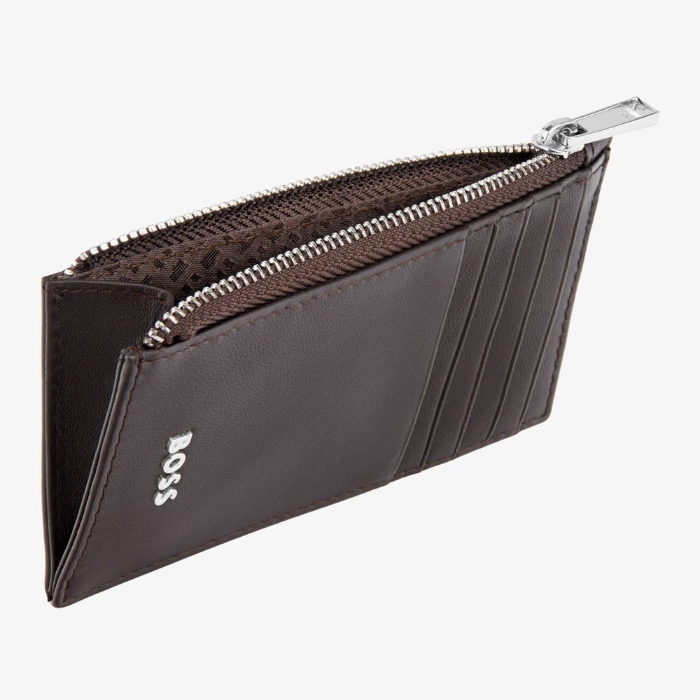 BOSS Classic Smooth Brown Zip Card Holder Wallet HLK503Y