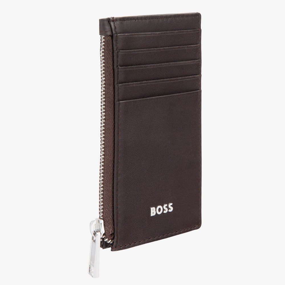 BOSS Classic Smooth Brown Zip Card Holder Wallet HLK503Y