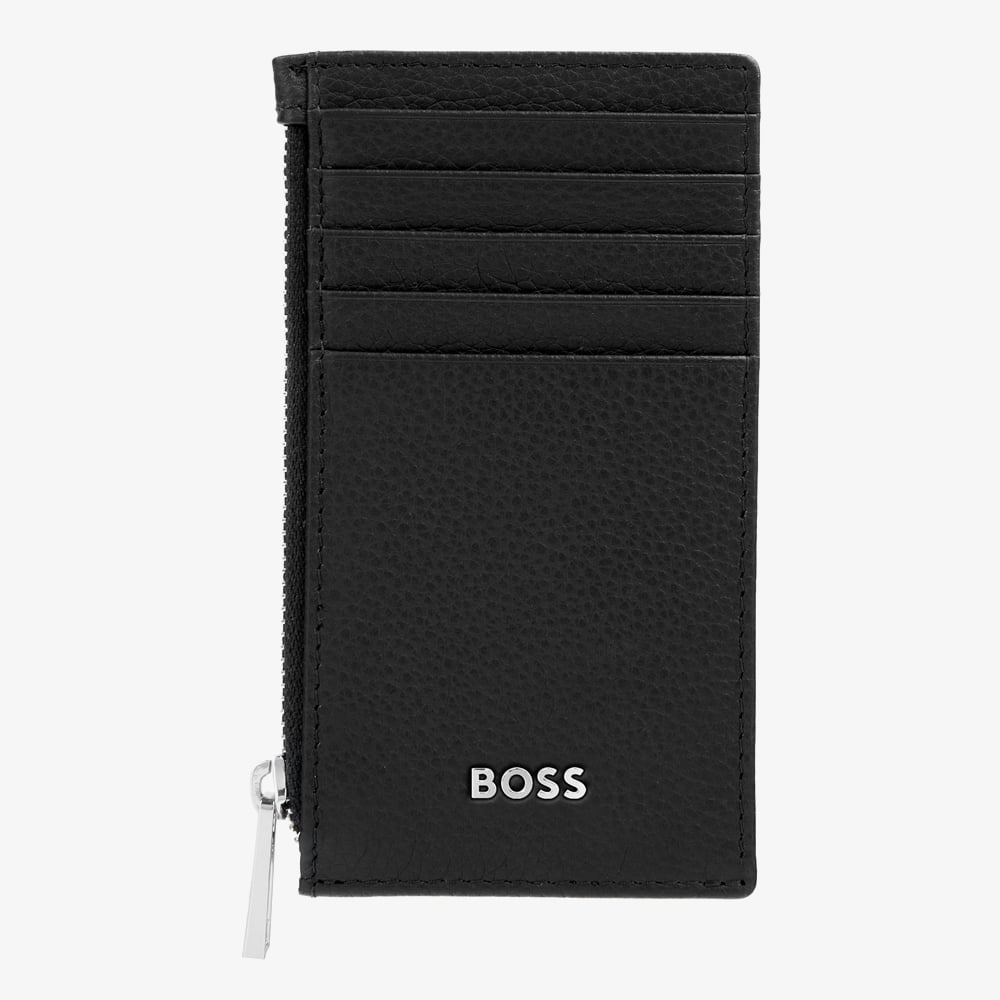 BOSS Classic Grained Black Zip Card Holder Wallet HLK518A