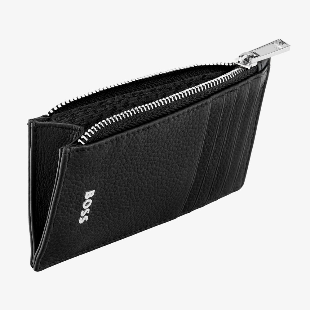 BOSS Classic Grained Black Zip Card Holder Wallet HLK518A