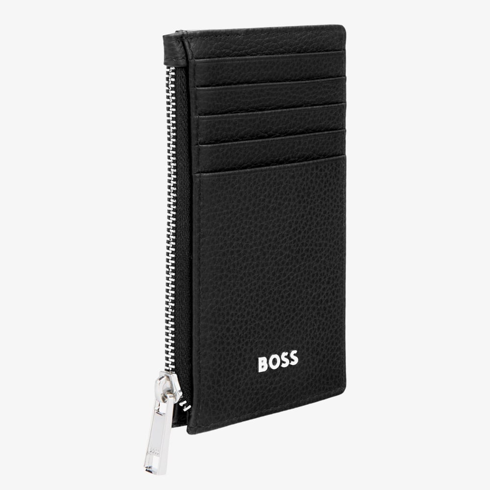 BOSS Classic Grained Black Zip Card Holder Wallet HLK518A