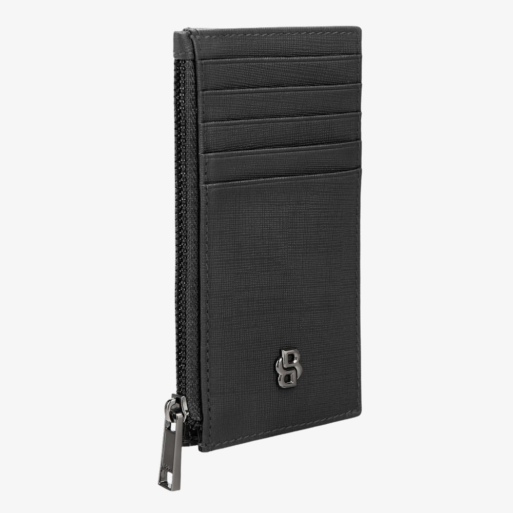 BOSS Double B Saffiano Black Zip Card Holder Wallet HLK526A