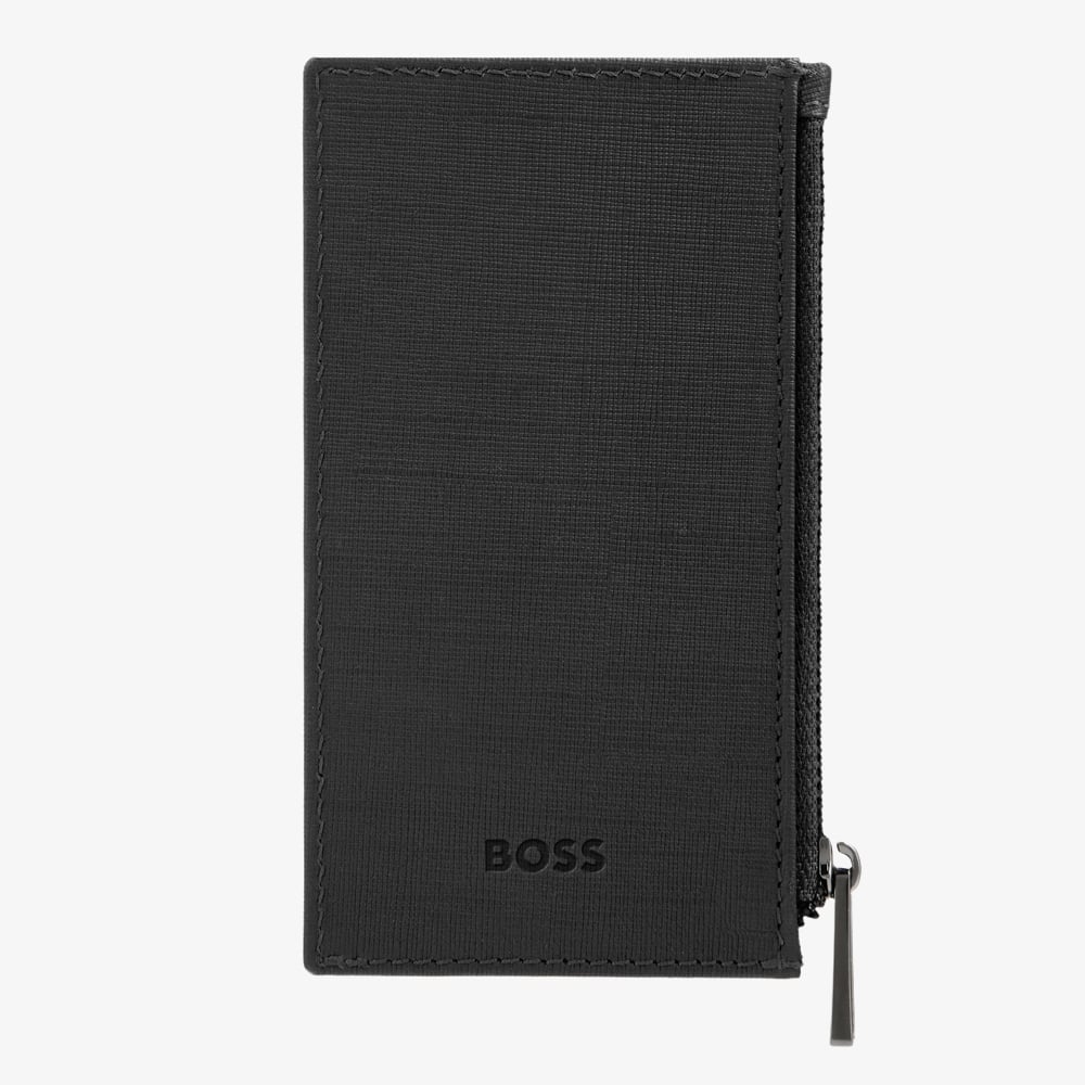 BOSS Double B Saffiano Black Zip Card Holder Wallet HLK526A