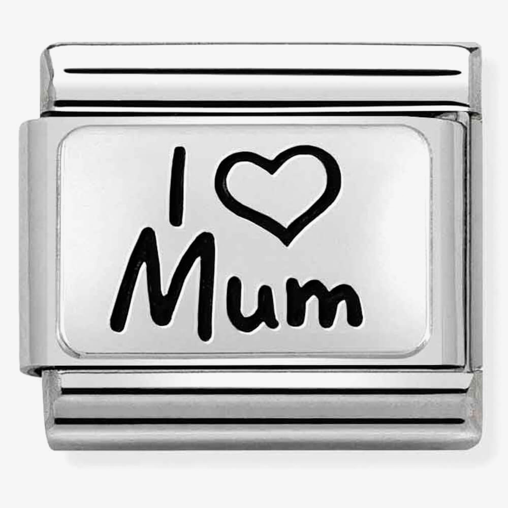 Product photograph of Nomination Classic Composable Limited Edition Silver I Heart Mum Charm 330111 01 from The Jewel Hut
