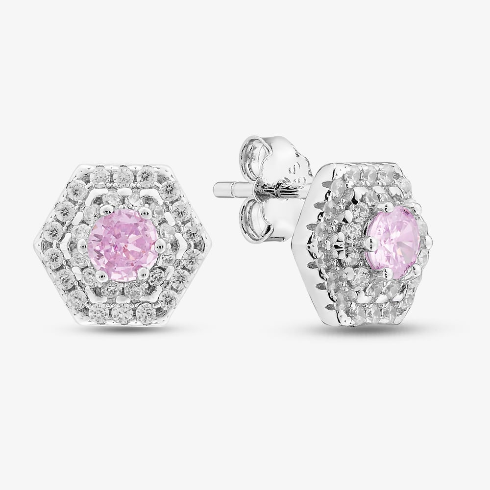 Click to view product details and reviews for Silver Pink Cubic Zirconia Hexagon Cluster Stud Earrings E614585 Pink.