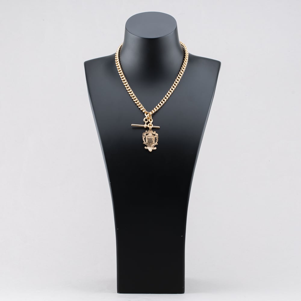 Pre-Owned Vintage Rose Gold With Shield Medal 16 Inch T-Bar Albert Chain 41041512
