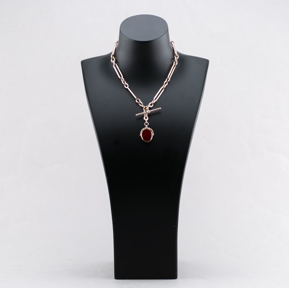 Pre-Owned Vintage 9ct Rose Gold T Bar & Swivel Double Albert 15 Inch Figaro Chain 41041564
