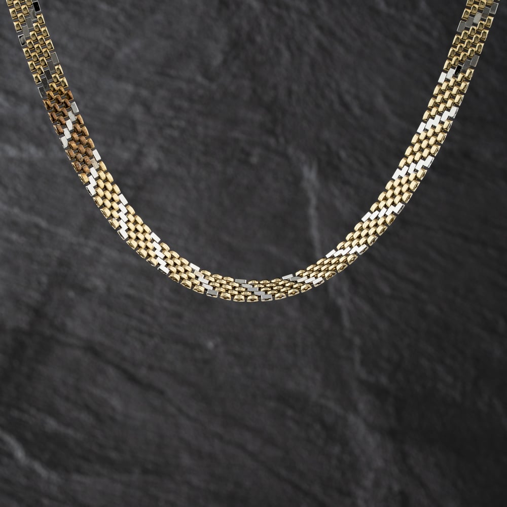 Pre-Owned 9ct Two Colour Gold Brick Link 16 Inch Fancy Necklace 41041797