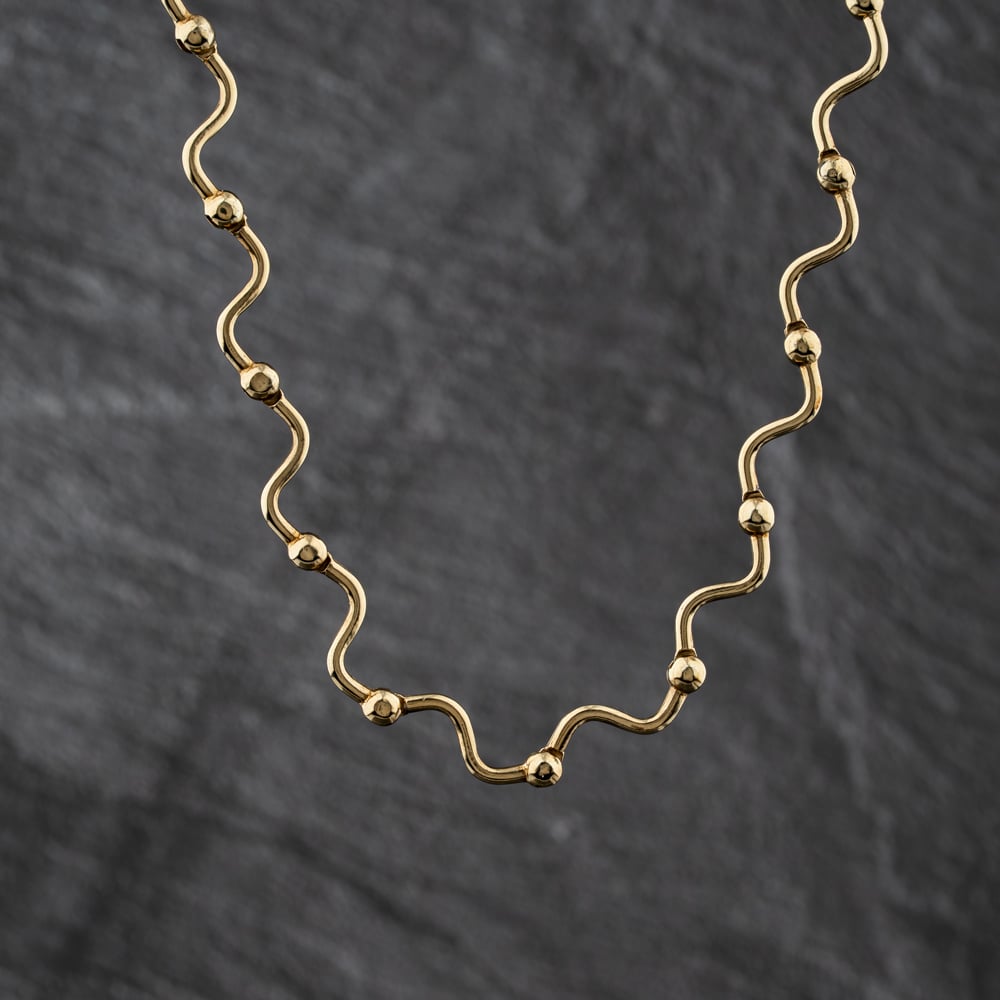 Pre-Owned 9ct Yellow Gold Curvy Bar &amp; Ball 15 Inch Collarette Chain 41041802