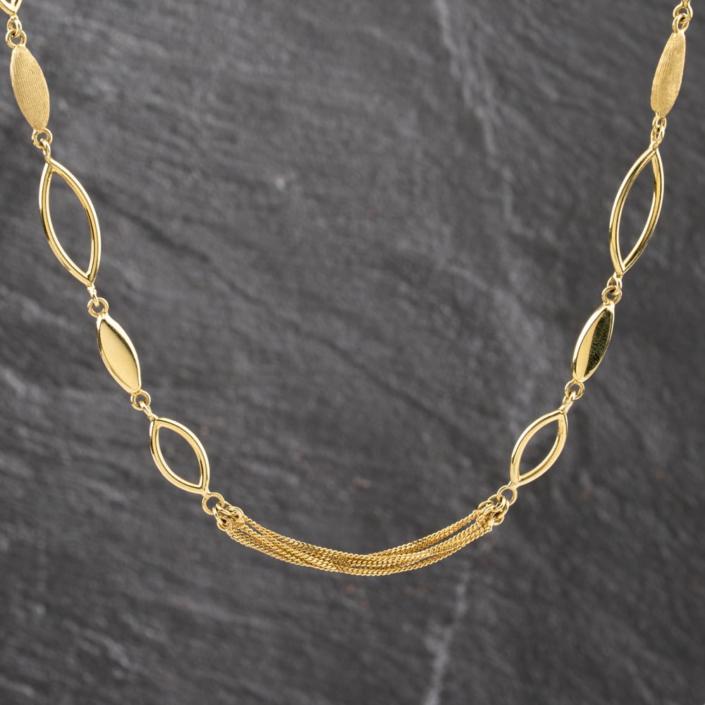 Pre-Owned 9ct Yellow Gold Marquise Shaped Linked 25 Inch Fancy Chain 41041915