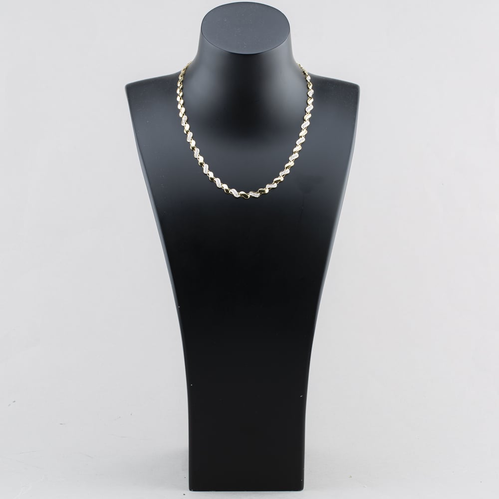 Pre-Owned 9ct Two Colour Gold Diamond Set 16 Inch Flat Link Chain 41041937