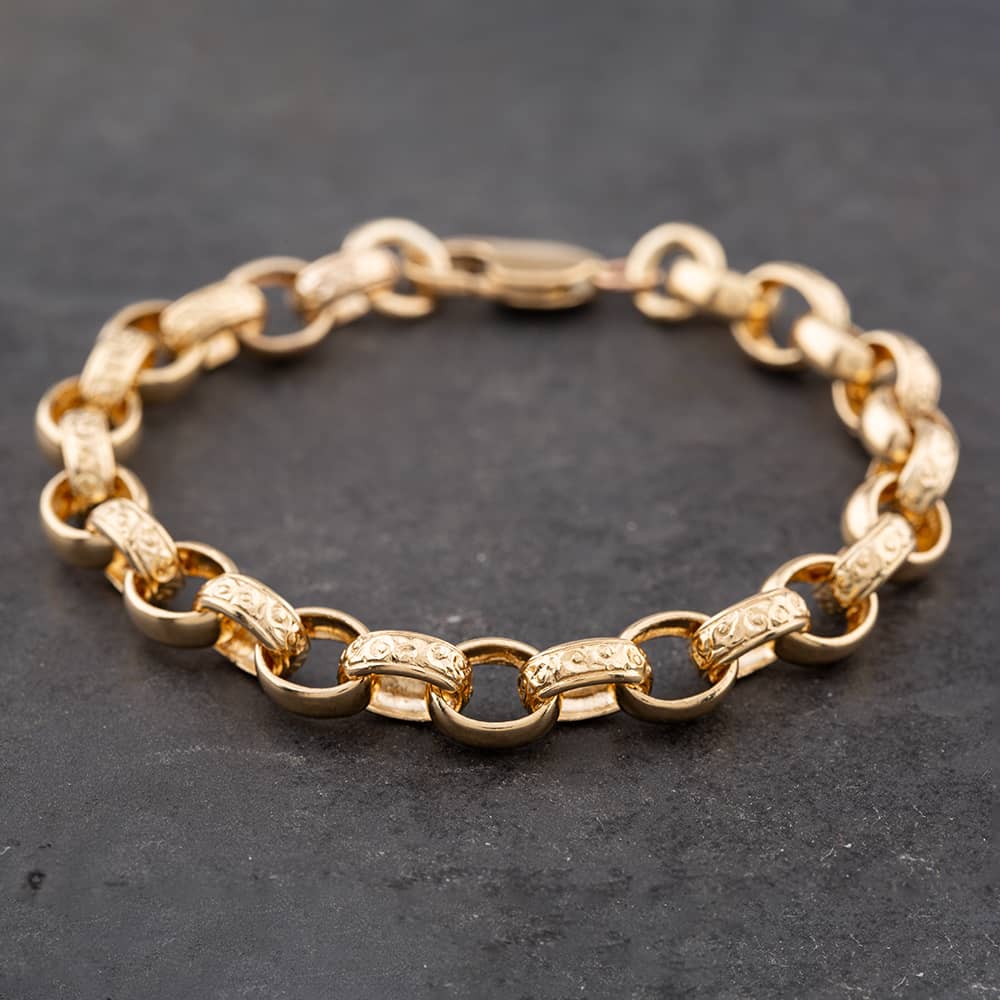 Pre-Owned 9ct Yellow Gold Half Engraved 8.5 Inch Belcher Chain Br