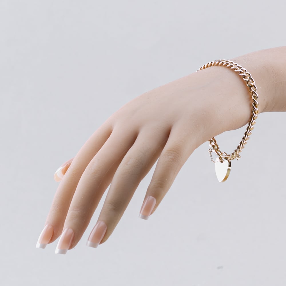 Pre-Owned 9ct Yellow Gold Heart Padlock 7 Inch Curb Chain Bracelet 41081251