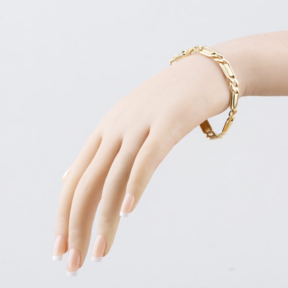 Pre-Owned 9ct Yellow Gold Bar & Curb 8 Inch Flat Link Chain Bracelet 41081305