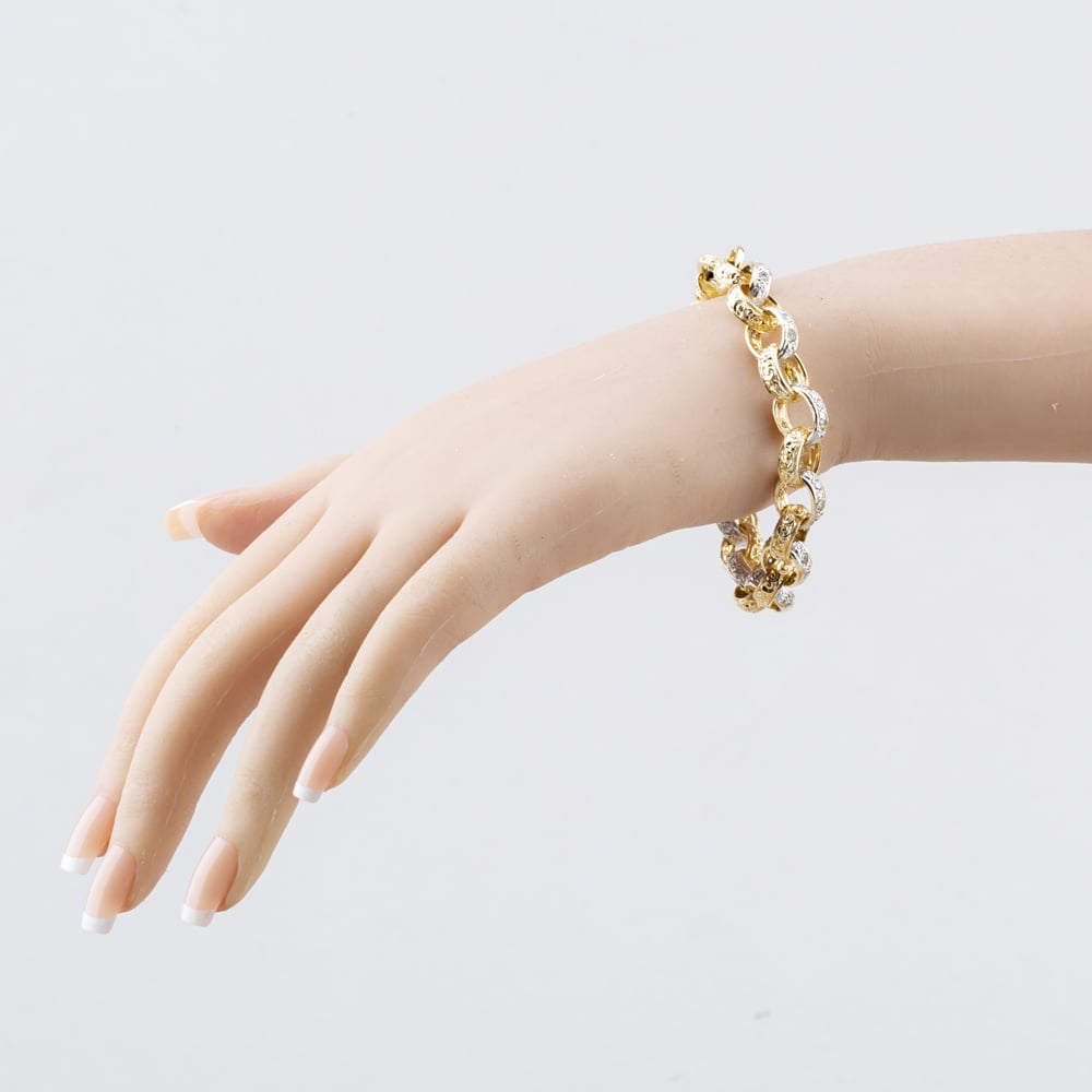 Pre-Owned 9ct Two Colour Gold Cubic Zirconia 8 Inch Belcher Chain Bracelet 41081313