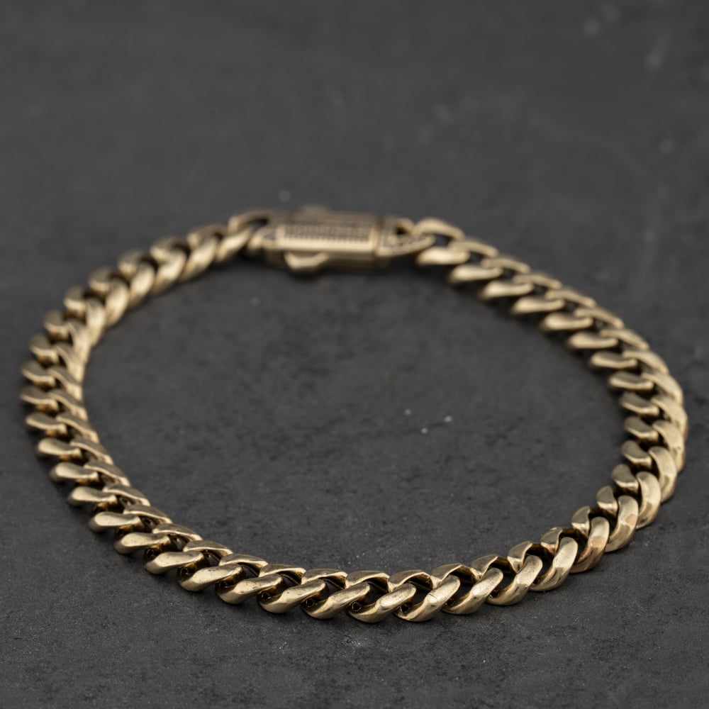 Pre-Owned 9ct Yellow Gold Cubic Zirconia Set Clasp 8 Inch Curb Chain Bracelet 41081321