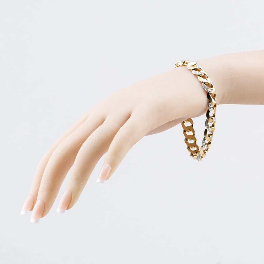 Pre-Owned 9ct Two Colour Gold Diamond Set 8.5 Inch Curb Chain Bracelet 41081343