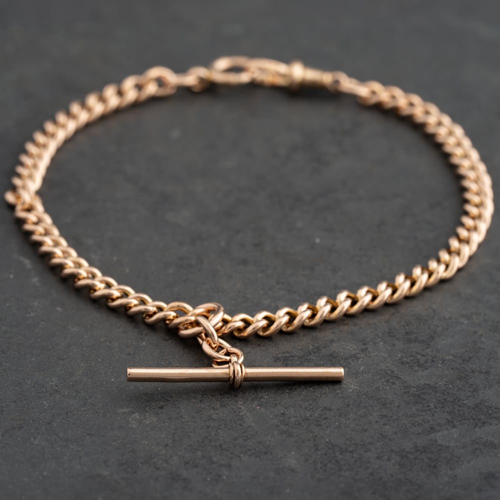 Pre-Owned Vintage 9ct Rose Gold 9.5 Inch Curb T-Bar Bracelet 41081353