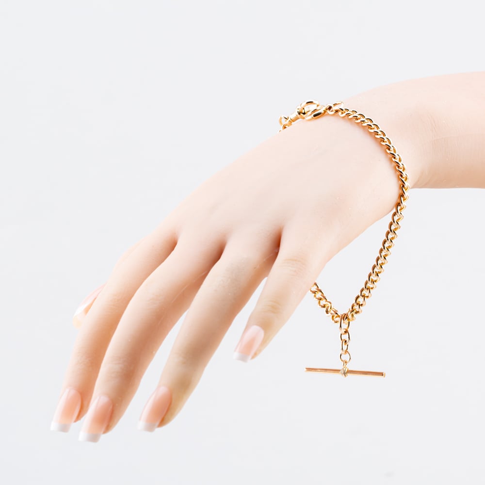 Pre-Owned Vintage 9ct Rose Gold 9.5 Inch Curb T-Bar Bracelet 41081353