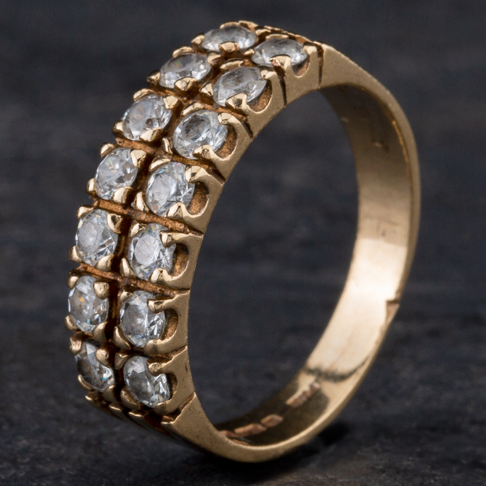 Product photograph of Pre-owned 9ct Yellow Gold Two Row Cubic Zirconia Half Eternity Ring 4109059 from The Jewel Hut