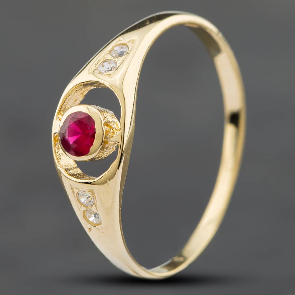 Product photograph of Pre-owned 14ct Yellow Gold Cubic Zirconia Amp Synthetic Ruby Dress Ring 41101007 from The Jewel Hut