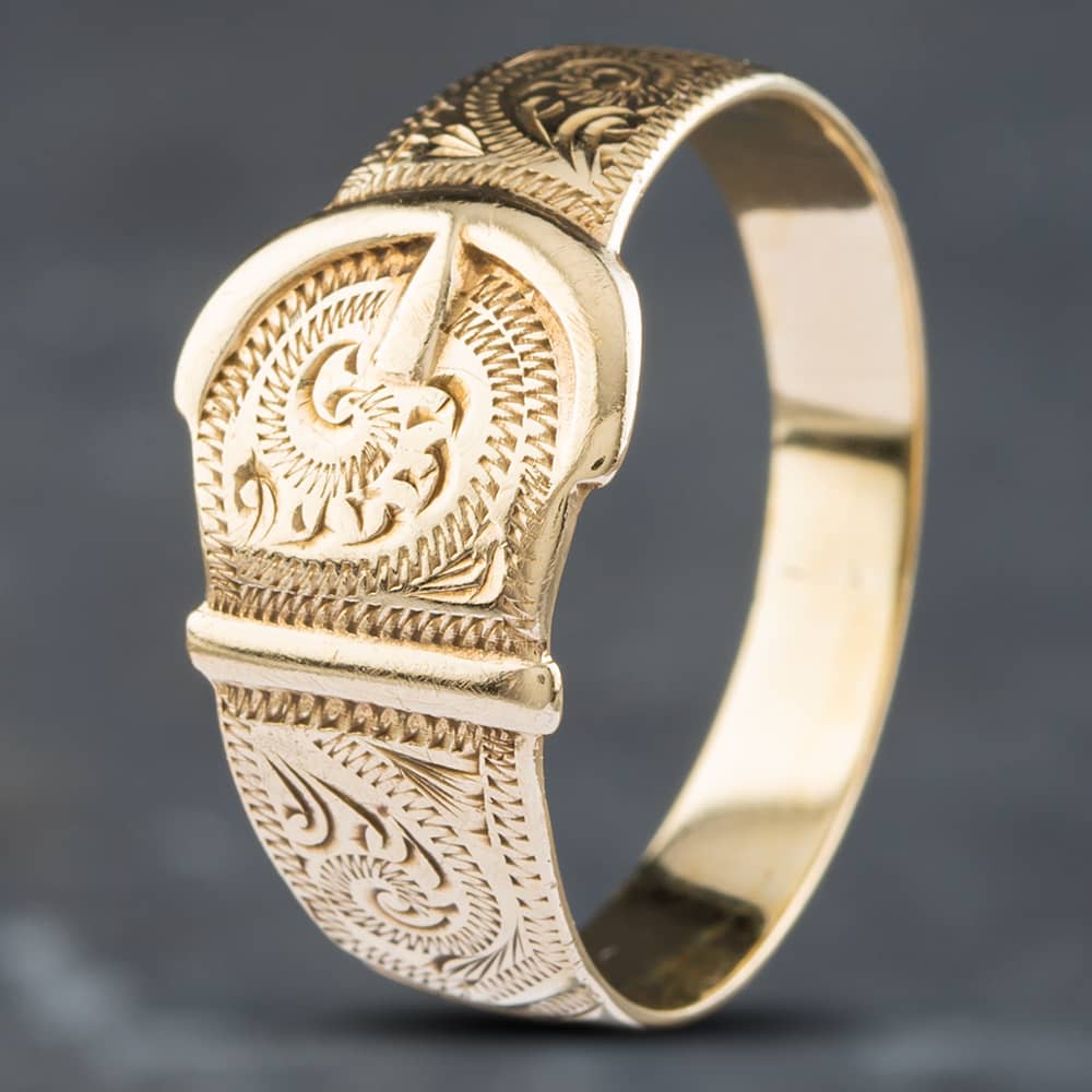 Pre-Owned 9ct Yellow Gold Patterned Buckle Ring 41101579