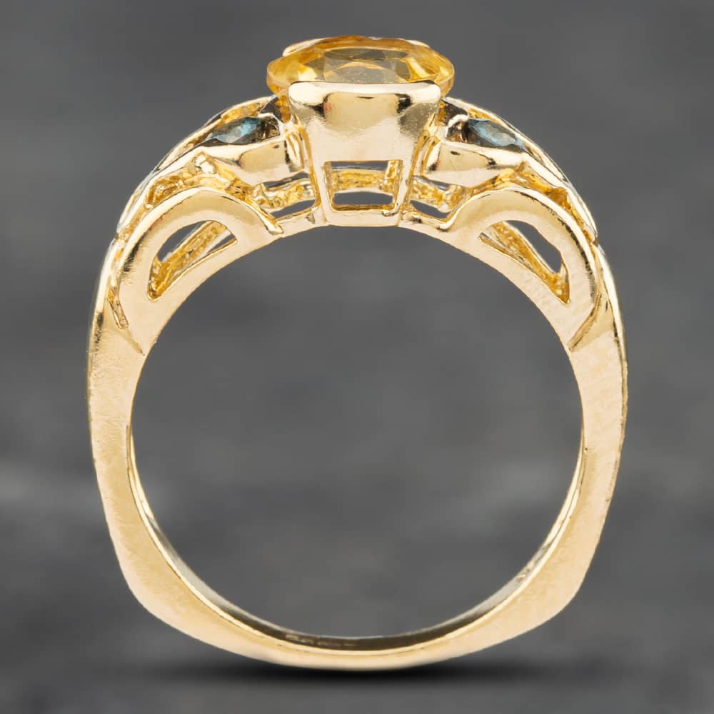 Pre-Owned 9ct Yellow Gold Green Tourmaline & Citrine Openwork Shoulders Dress Ring 41101669