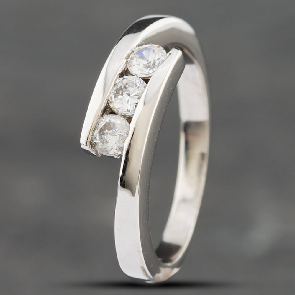 Product photograph of Pre-owned 9ct White Gold Cubic Zirconia Three Stone Ring 41101859 from The Jewel Hut