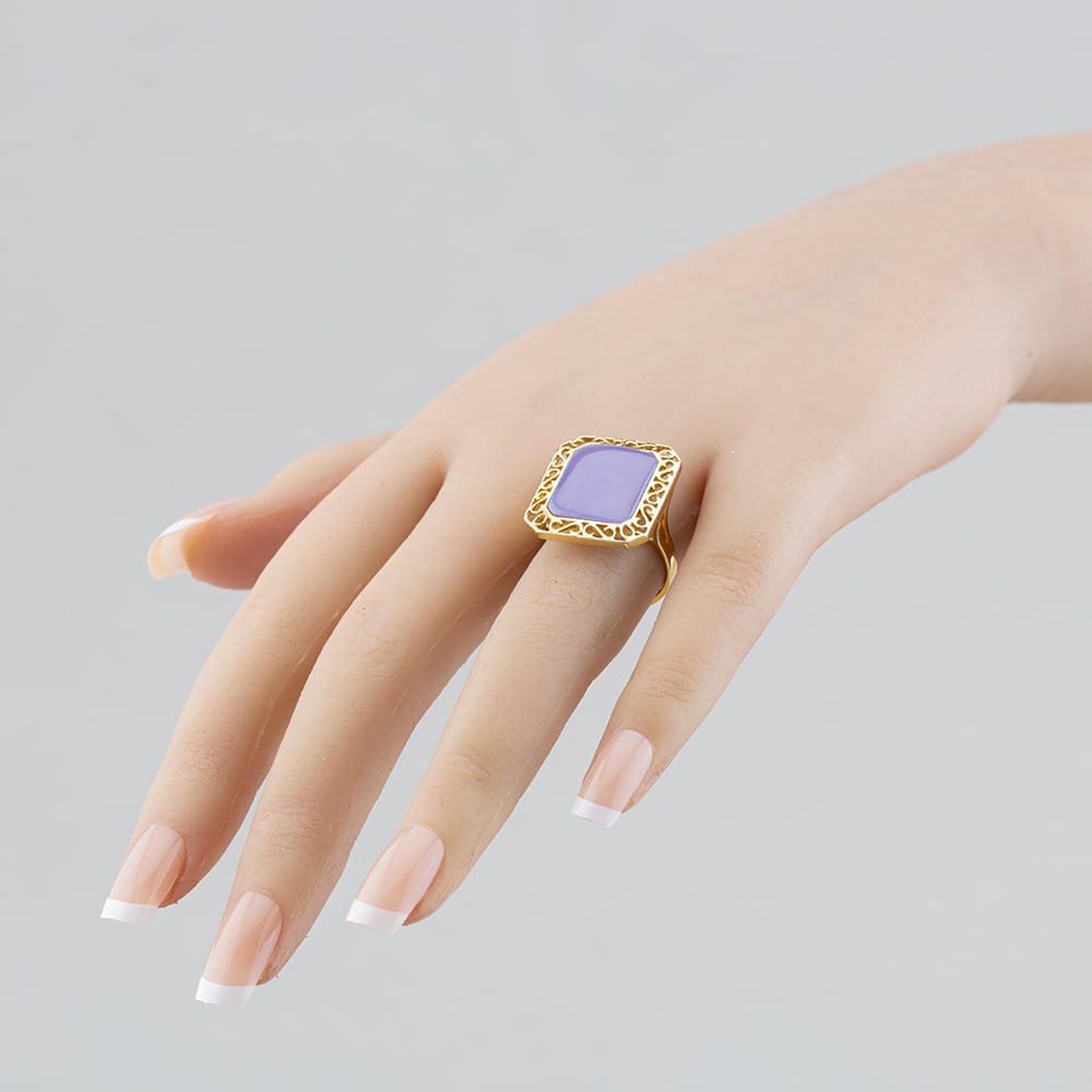 Pre-Owned 14ct Yellow Gold Lilac Jade Oblong Dress Ring 41102181