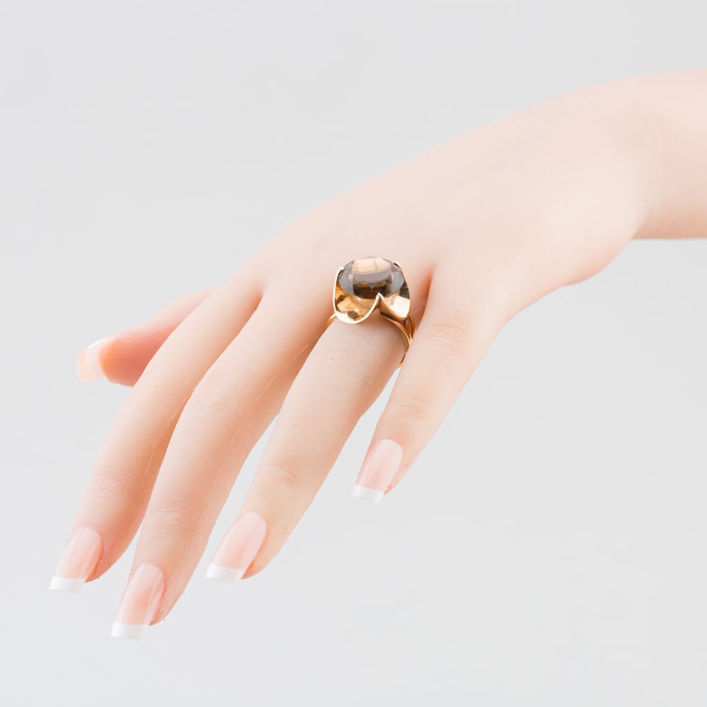 Pre-Owned 14ct Yellow Gold Smokey Quartz Round Dress Ring 41102287