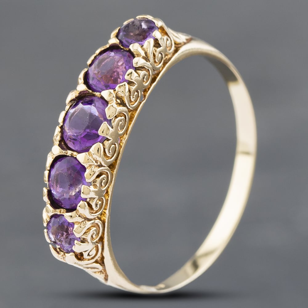 Product photograph of Pre-owned 9ct Yellow Gold Amethyst Five Stone Ring 41102351 from The Jewel Hut