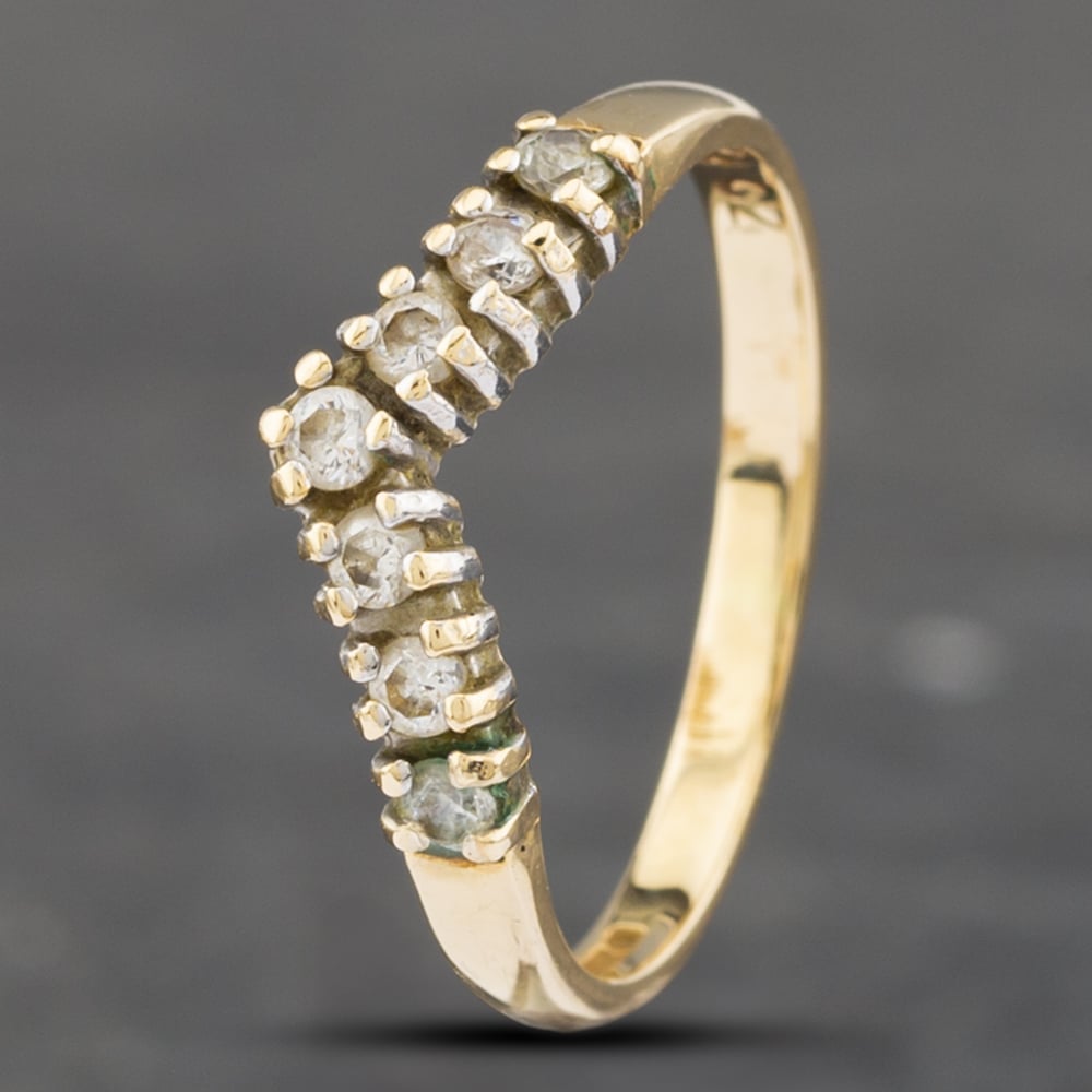 Product photograph of Pre-owned 14ct Yellow Gold Cubic Zirconia Wishbone Ring 41102426 from The Jewel Hut