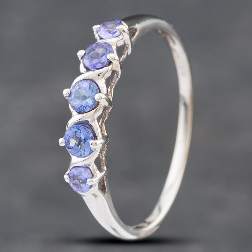 Product photograph of Pre-owned 9ct White Gold Tanzanite Five Stone Ring 41102435 from The Jewel Hut