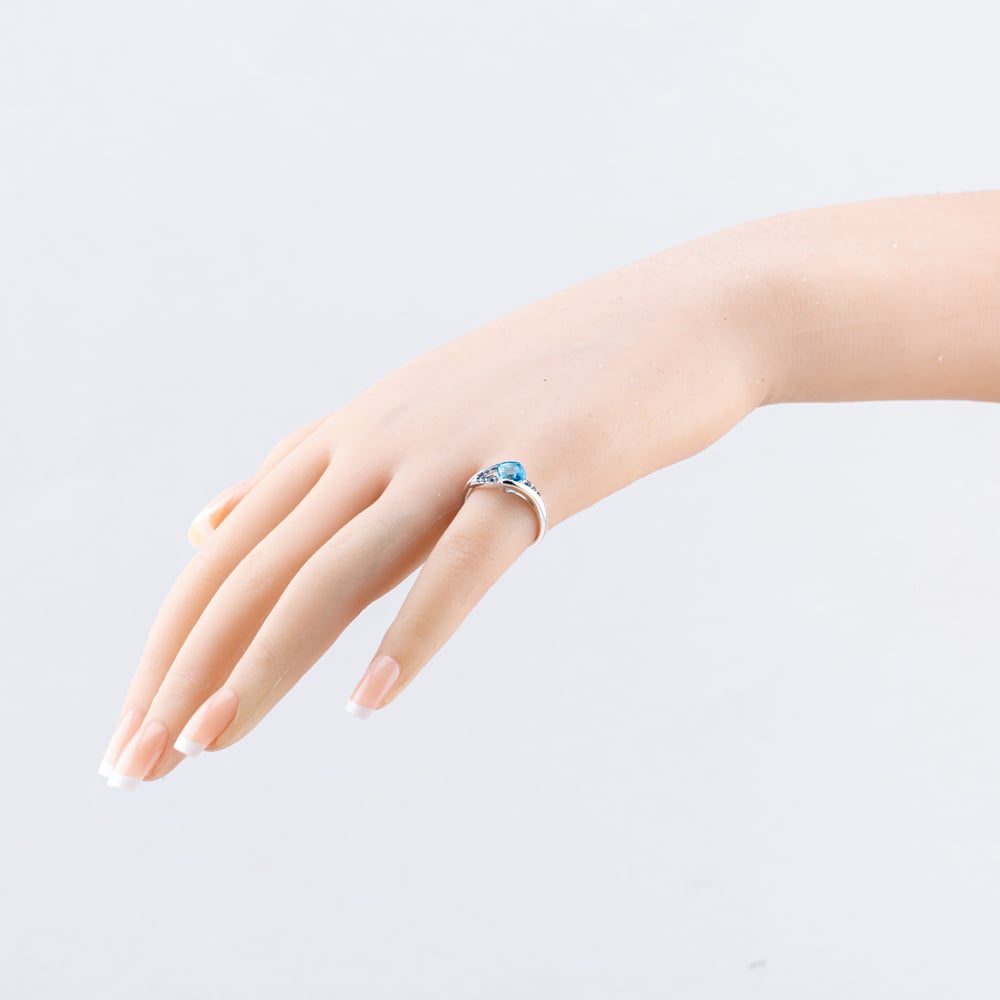 Pre-Owned 9ct White Gold Blue Topaz & Sapphire Twist Dress Ring 41102456