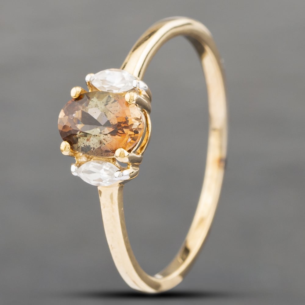 Product photograph of Pre-owned 9ct Yellow Gold Golden Brown Apatite Amp White Spinel Cluster Ring 41102469 from The Jewel Hut