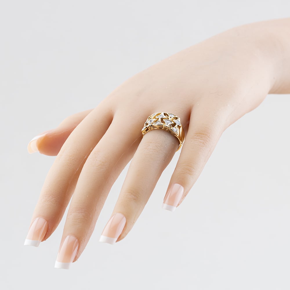 Pre-Owned 9ct Yellow Gold Cubic Zirconia Ornate Wide Band Ring 41102502
