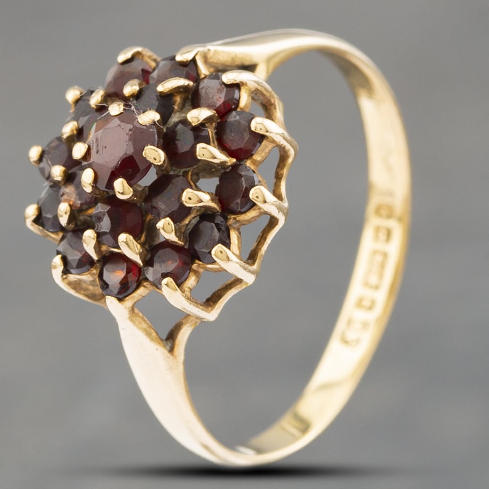 Product photograph of Pre-owned 9ct Yellow Gold Garnet Round Cluster Ring 41102520 from The Jewel Hut
