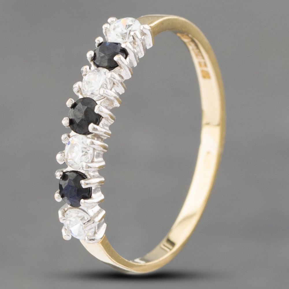 Product photograph of Pre-owned 9ct Yellow Gold Sapphire Amp Cubic Zirconia Half Eternity Ring 41102568 from The Jewel Hut