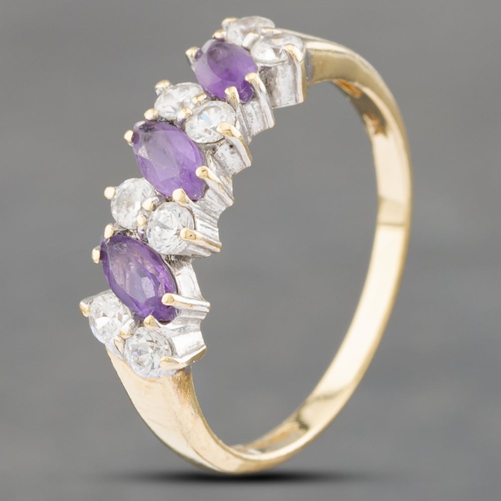Product photograph of Pre-owned 9ct Yellow Gold Amethyst Amp Cubic Zirconia Half Eternity Ring 41102569 from The Jewel Hut