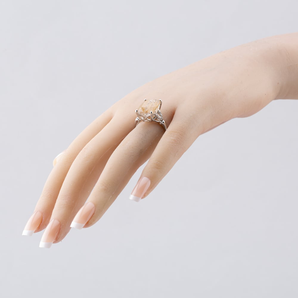 Pre-Owned Vintage 9ct White Gold Rutile Quartz & Diamond Dress Ring 41102776