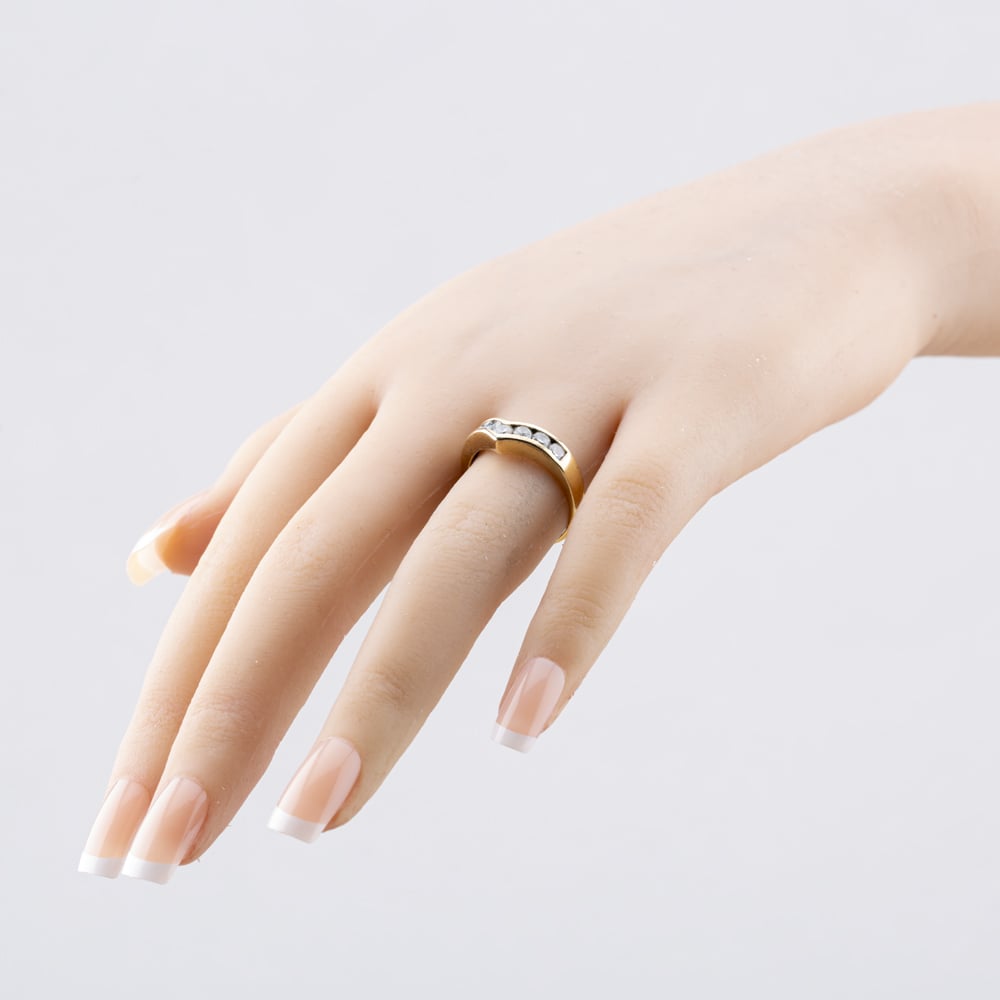 Pre-Owned 9ct Yellow Gold Cubic Zirconia Channel Set Half Wishbone Ring 41102914