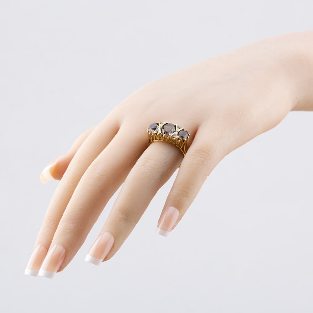 Pre-Owned 9ct Yellow Gold Smokey Quartz & White Spinel Seven Stone Ring 41102921
