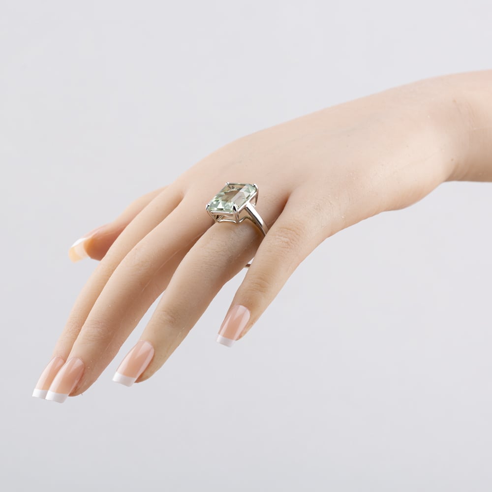 Pre-Owned 9ct White Gold Green Amethyst Large Rectangle Dress Ring 41103117