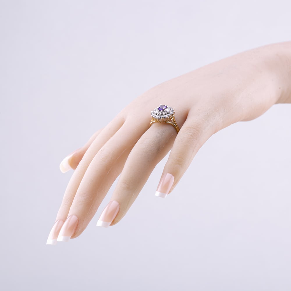 Pre-Owned 9ct Yellow Gold Amethyst & Cubic Zirconia Tier Cluster Ring 41103195