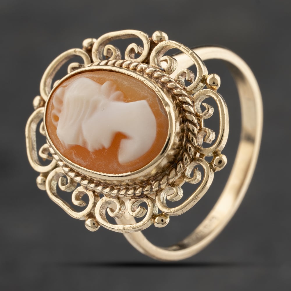 Click to view product details and reviews for Pre Owned 9ct Yellow Gold Cameo Ornate Edged Dress Ring 41103366.