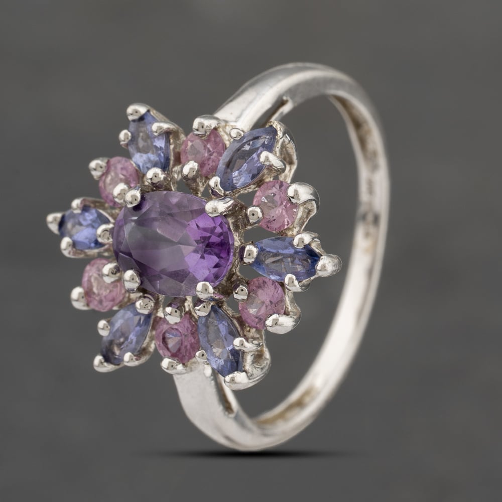 Click to view product details and reviews for Pre Owned 9ct White Gold Amethyst And Lolite Pink Tourmaline Large Cluster Ring 41103453. Click to view product details and reviews for Pre Owned 9ct White Gold Amethyst And Lolite Pink Tourmaline Large Cluster Ring 41103453.