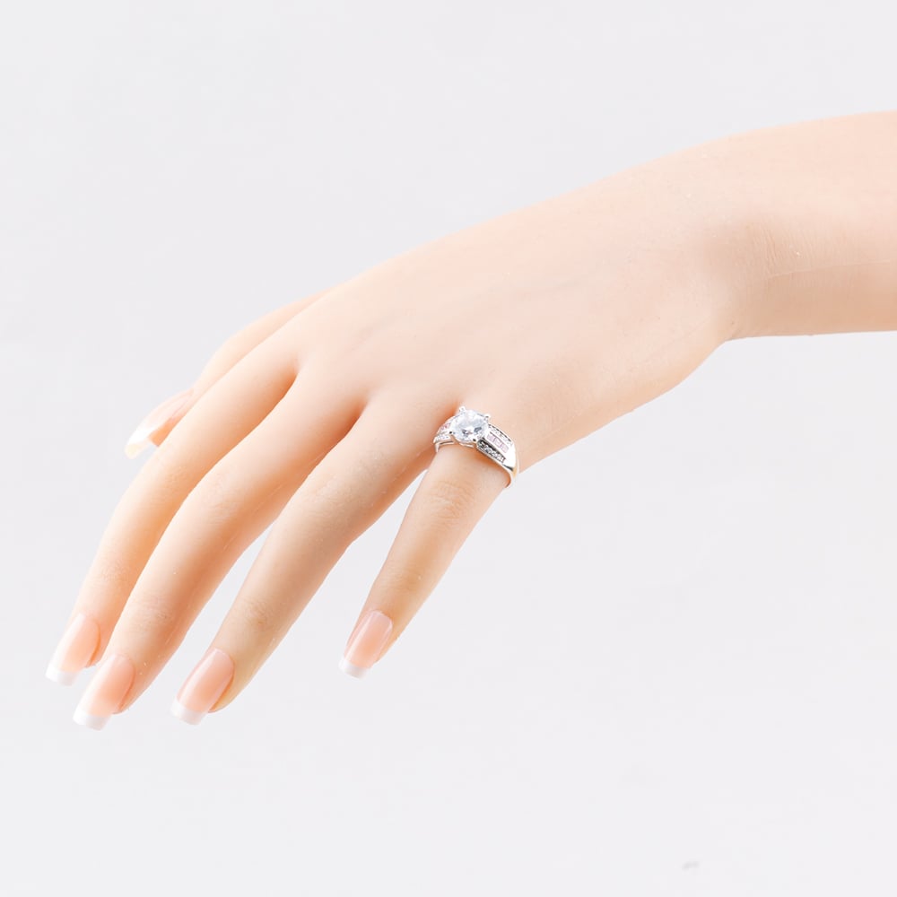 Pre-Owned 9ct White Gold Cubic Zirconia & Pink Cubic Zirconia Three Row Shoulders Solitaire Ring 41103586