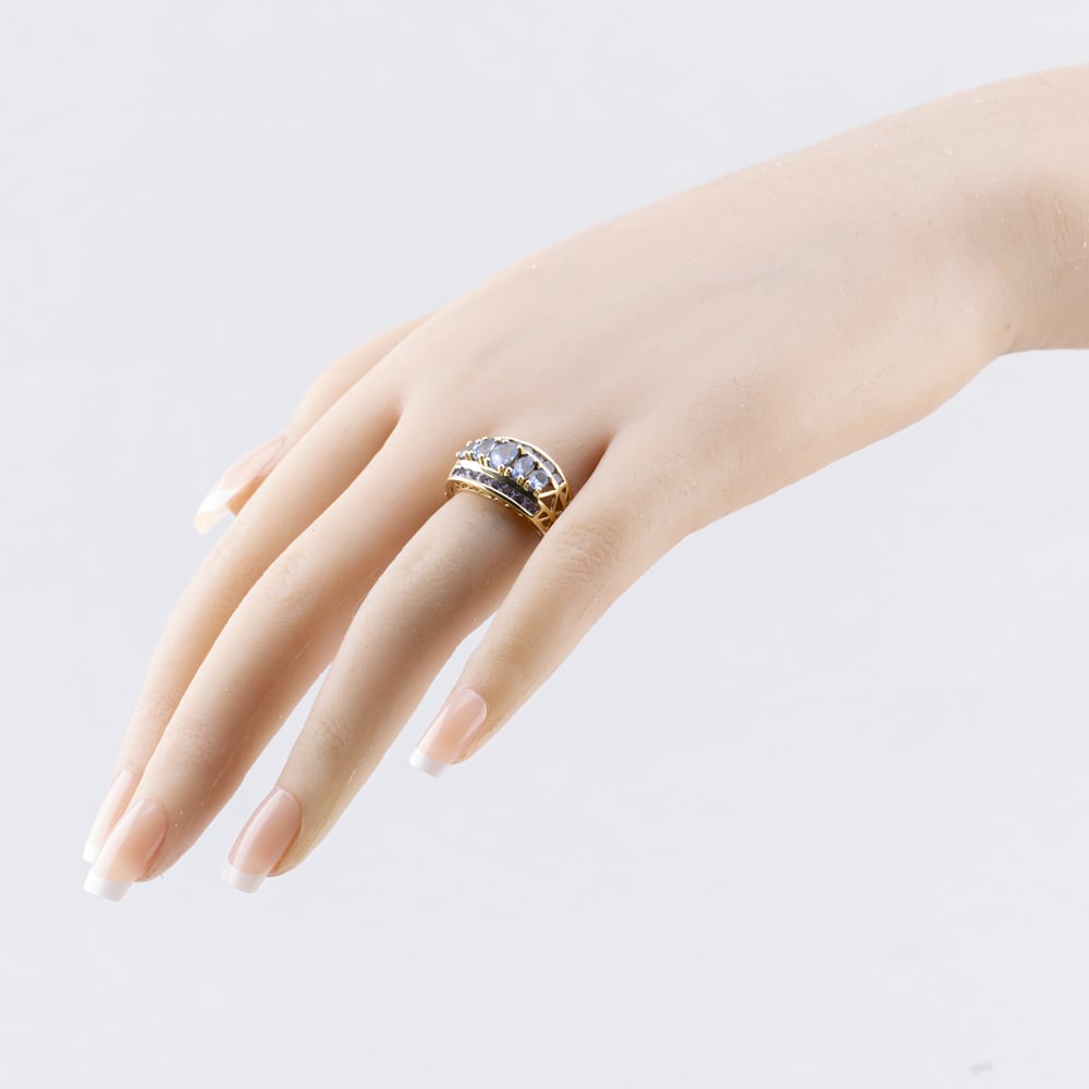 Pre-Owned 9ct Yellow Gold Tanzanite Three Row Ring 41103614