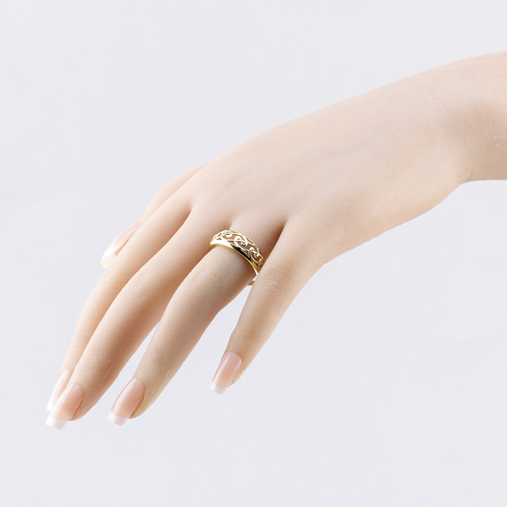 Pre-Owned 9ct Two Colour Gold Open Work Patterned Band Ring 41103638